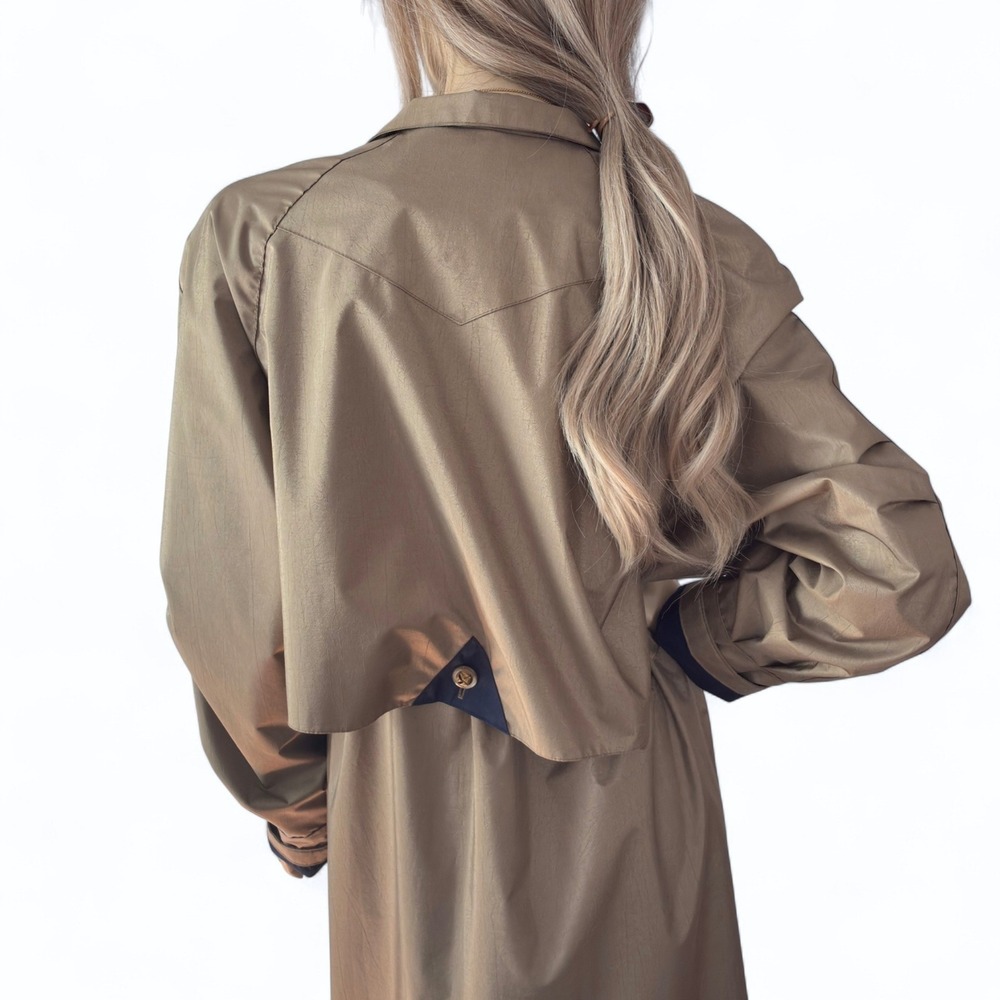 Vintage 80s‎ Taupe Trench Coat Duster Style Retro Femme Streetwear Dark Academia - Picture 5 of 9